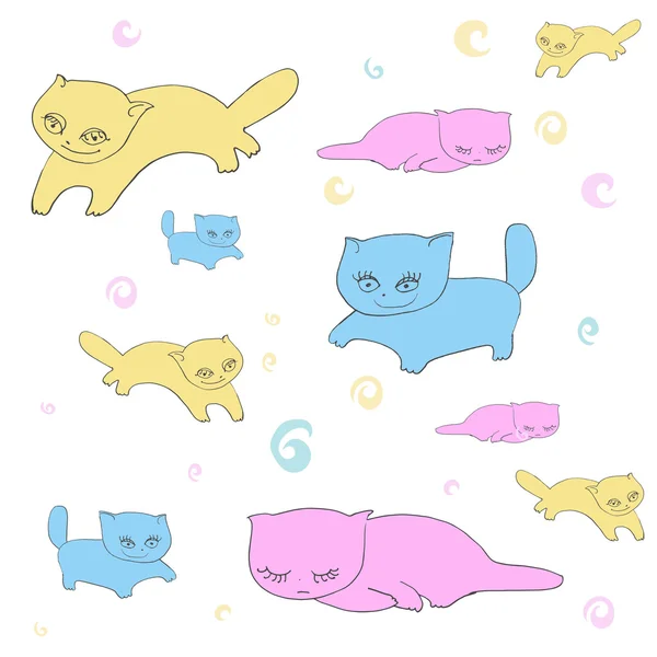 Güzel karikatür kedi beyaz ışık renk ile Seamless Modeli