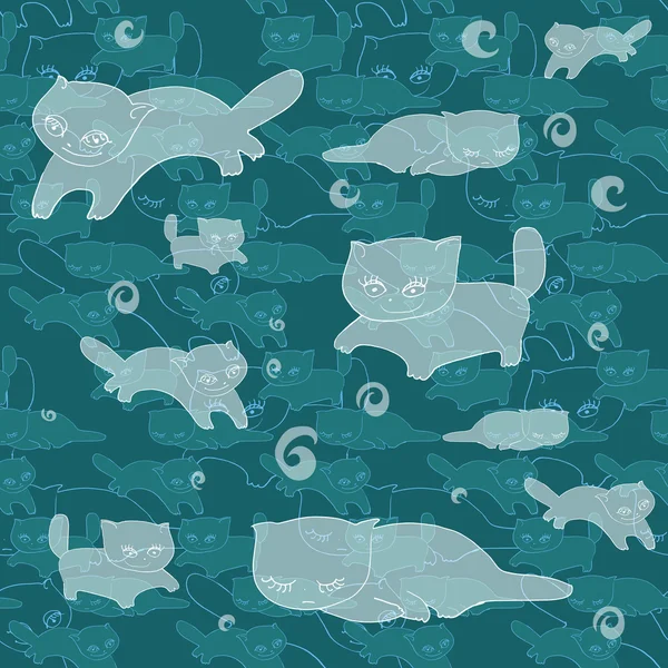 Gece güzel karikatür kedi ile Seamless Modeli