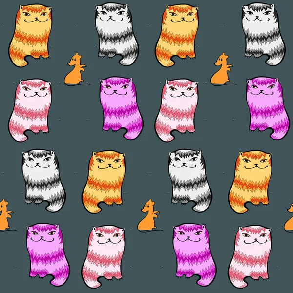 Memnun şişman karikatür kedi ve fare ile Seamless Modeli