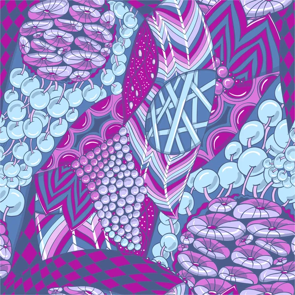 Mor ve mavi renklerde çiçek elemanları ile Seamless Modeli