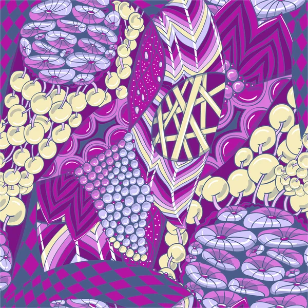 Nahtloses Muster mit Blütenelementen in lila Farben mit grau — Stockvektor