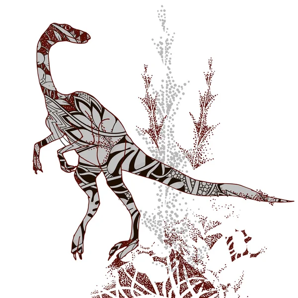 ไดโนเสาร์ตกแต่งบนพื้นหลังการพิมพ์พืช 2 — ภาพเวกเตอร์สต็อก