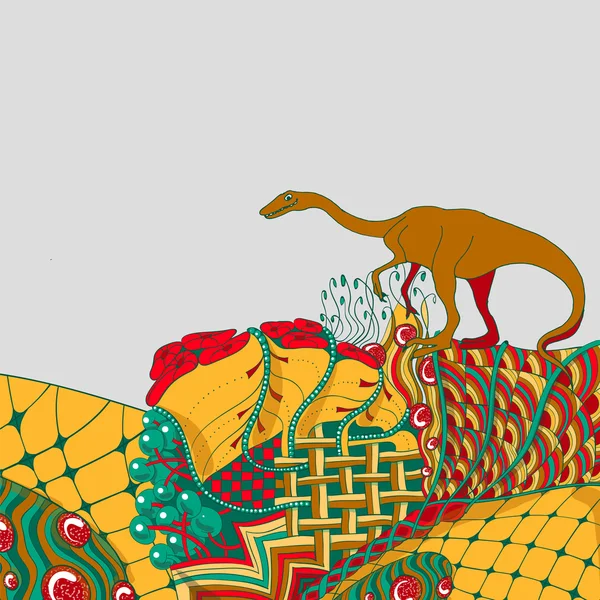 Dekorative Illustration mit orangefarbenem Dinosaurier — Stockvektor
