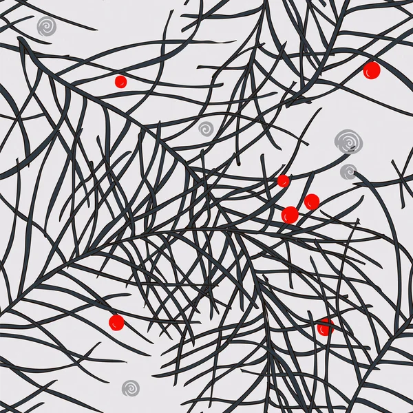 Çamın dalları ve ışık gri arka plan üzerinde kırmızı meyveler seamless modeli