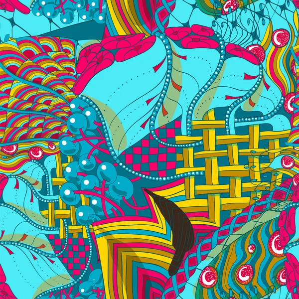 Çiçek ve meyve öğesi ile sorunsuz parlak mavi ve pembe süsleme