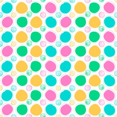 Dikişsiz desen renk lekelerin bukleler ve üzerinde beyaz backg daireler