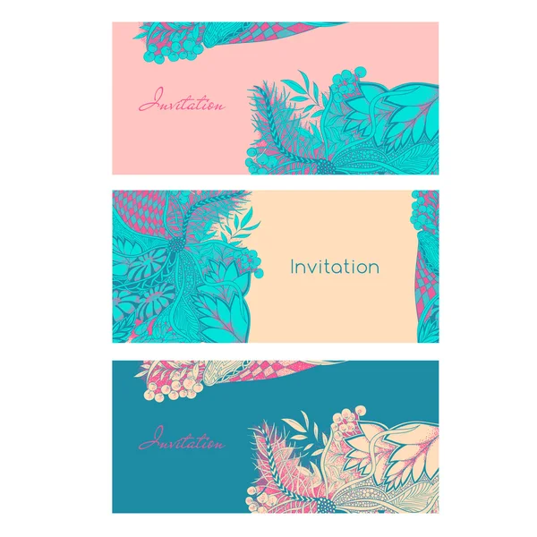 Mavi ve kırmızı renklerde ayarla Zentangle model davet vektör