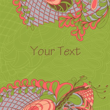 Arka plan deseni ile zentangle çiçek kenarlık öğelerini gree üzerinde