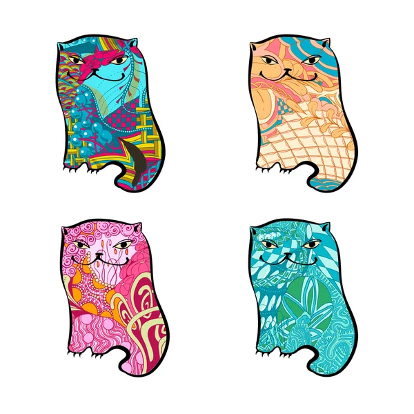 Dekoratif zentangle süsleme kedi seti