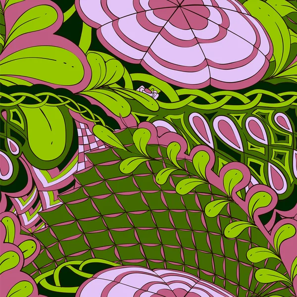 Zentangle zinciri ve çiçek elem ile sorunsuz arka plan deseni