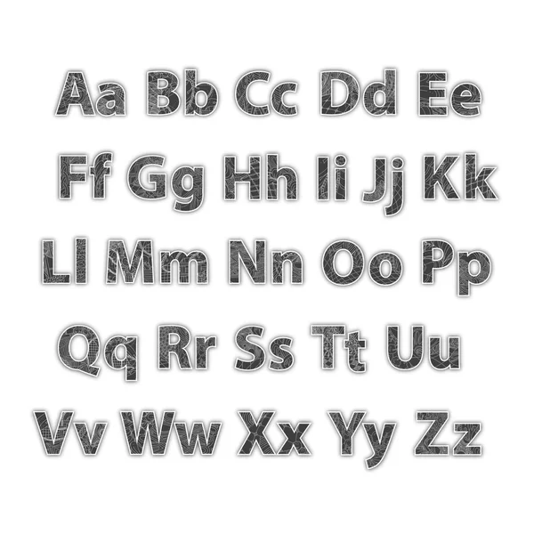 İngilizce alfabe. Dekoratif Gri harfler beyaz kenarlıklı ve 