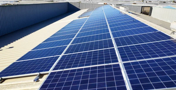 metal solar panel roof in an industrial warehouse