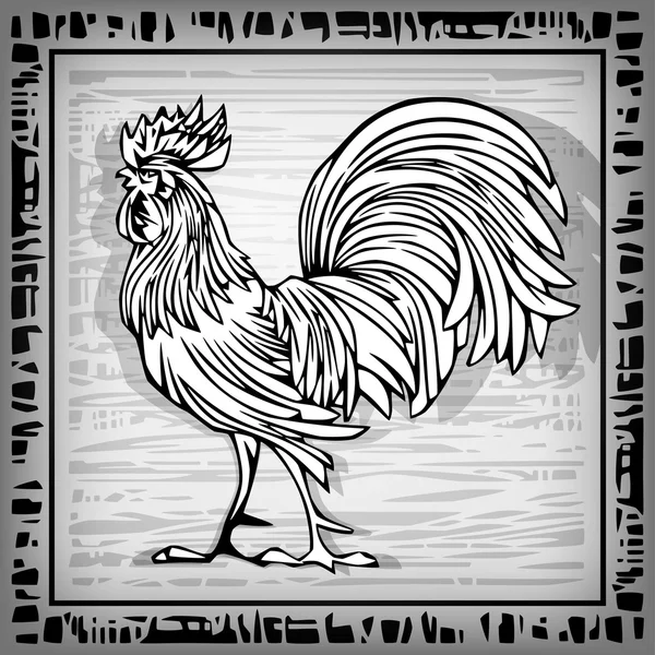 Rooster in graphic woodcut style — Stock Vector