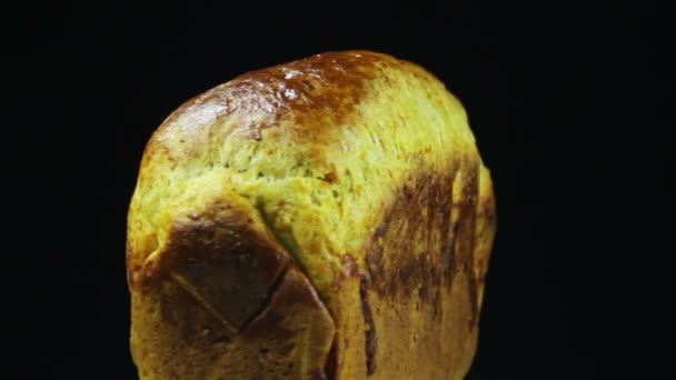 Homemade Bread Rotates on a Black Background — Stock Video