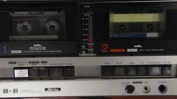 Pushing a Finger Play and Stop Button on a Two Decks Tape Recorder — Stock Video