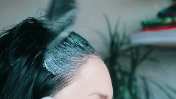 Frauenhaare bekommen Farbe vom Friseur — Stockvideo