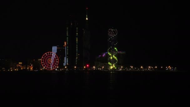 Night City of Batumi, Georgia. Porto do Mar de Batumi. Tempo de Caducidade — Vídeo de Stock