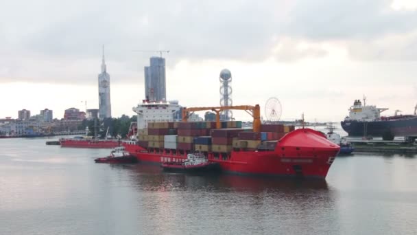 Cargo Ferry Arrives to the Sea Port — Stock Video