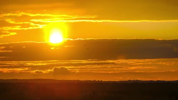 Majestic Timelapse του δραματικού κόκκινου ηλίου πάνω από το Horizon. Καταπληκτικό ηλιοβασίλεμα — Αρχείο Βίντεο
