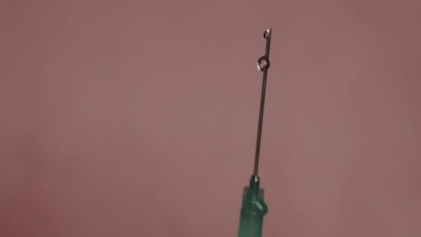 Agulha de seringa com gotas de medicação de gotejamento líquido em câmera lenta 240 fps — Vídeo de Stock