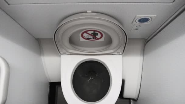 Öffentliche Toilette im Flugzeug, Flugzeug-Badezimmer. In einem Flugzeug mit Toilette — Stockvideo