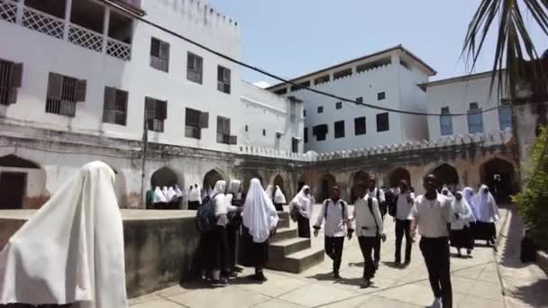Dentro de uma escola secundária africana, Grupo de estudantes em uniformes escolares em Yard — Vídeo de Stock