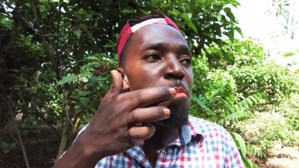 Дивна африканська людино - паста з натуральною помадою з рослини Аннатто. — стокове відео