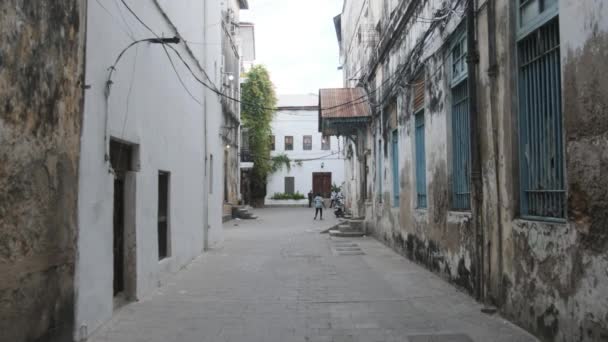 Stone Town, Narrow, Fakir Afrikalılarla Kirli Sokaklar, Zanzibar, Afrika — Stok video