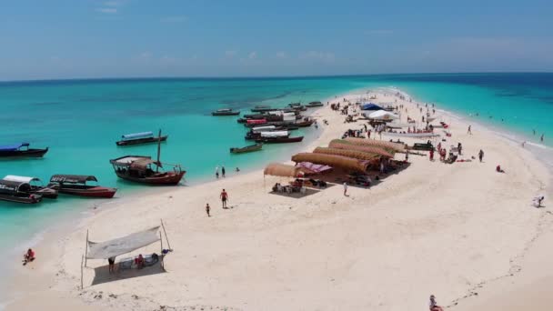 Vista drone da Ilha do Paraíso no Oceano Índico com Água Turquesa, Zanzibar — Vídeo de Stock