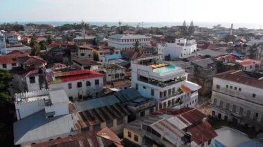 Taş Şehri, Zanzibar Şehri, Gecekondu Çatı ve Fakir Sokaklar Hava Manzarası, Afrika