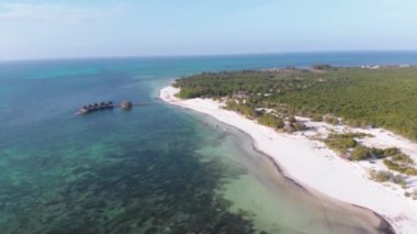 Aerial View Tropical Coastline, Exotic Hotels and Palm Trees by Ocean, Zanzibar