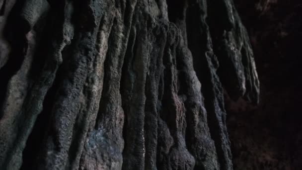 Underground Cave with Stalactite Rock Formations Hanging from Kuza Cave Ceiling — Stock Video