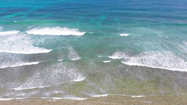 Ocean Coastline and Barrier Reef at Low Tide, Zanzibar, Matemwe, Aerial View — Stock Video