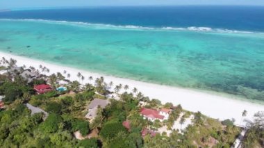 Ocean Coastline, Barrier Reef by Beach Hotels Low Tide, Zanzibar, Aerial View
