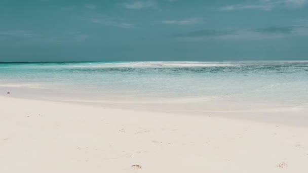 Prázdná tropická pláž s bílým pískem a čistou vodou v oceánu, Zanzibar — Stock video