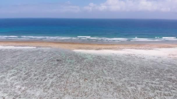 Ocean Coastline and Barrier Reef at Low Tide, Zanzibar, Matemwe, Aerial View — Stok Video