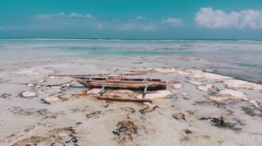 Ocean at Low Tide, Aerial View, Zanzibar, Boat Sand on the Shallows