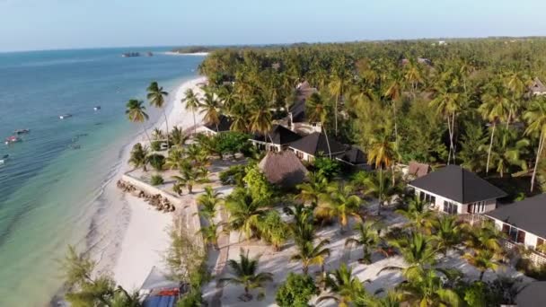 Paradise Coast Resort con palmeras y hoteles por Ocean, Zanzíbar, Vista aérea — Vídeo de stock