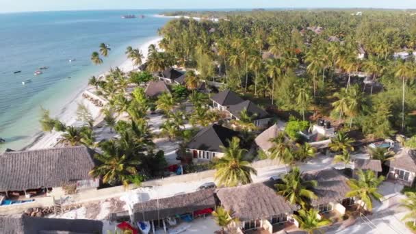 Aerial view African Tropical Beach Resort, Thatched-Roof Ξενοδοχεία, Πισίνες, Ζανζιβάρη — Αρχείο Βίντεο