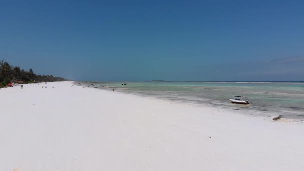 Ocean at Low Tide, Aerial View, Zanzibar, Shallows of Coral Reef, Matemwe Beach — Stock Video