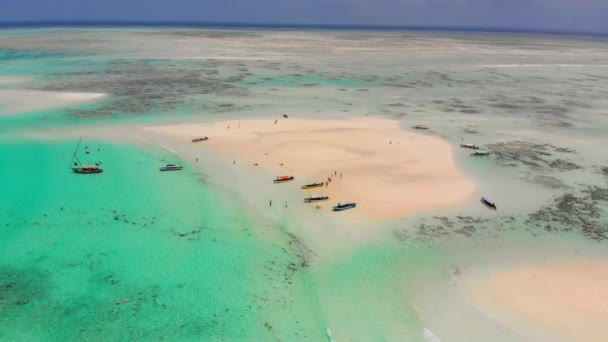 Zandbanken in het midden van de oceaan door Tropical Island Mnemba, Zanzibar Luchtfoto — Stockvideo