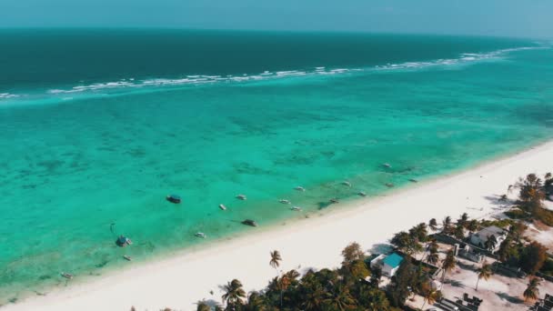 Ocean Coastline, Barriera Corallina per Spiaggia Hotel a Low Tide, Zanzibar, Vista Aerea — Video Stock