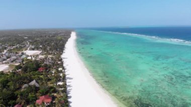 Ocean Coastline, Barrier Reef by Beach Hotels Low Tide, Zanzibar, Aerial View