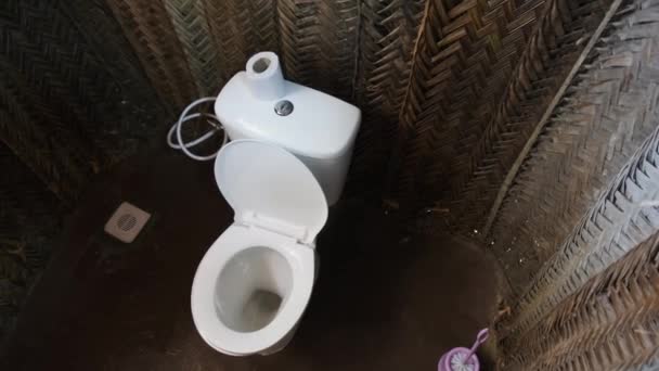 Toilet in Afrikaanse Grashut, Badkamer in een klein rieten huis, Zanzibar Village — Stockvideo