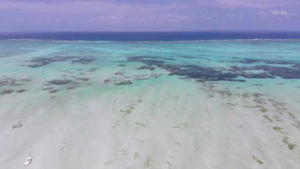 Ocean at Low Tide, Aerial View, Zanzibar, Shallows of Coral Reef, Paje Beach — Wideo stockowe