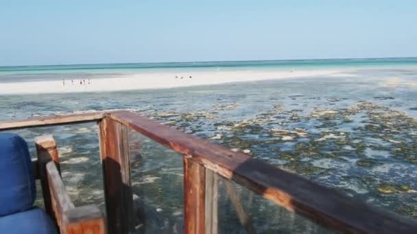 Drained Ocean Floor at Low Tide, Zanzibar Island, Algae, Sandbanks on Coastline — Stock Video