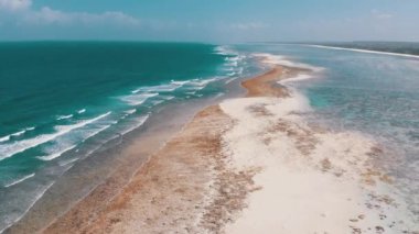 Ocean Coastline and Barrier Reef at Low Tide, Zanzibar, Matemwe, Aerial View