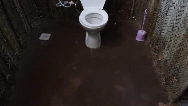 Toilettes dans une cabane en herbe africaine, salle de bains dans une petite maison de chaume, village de Zanzibar — Video