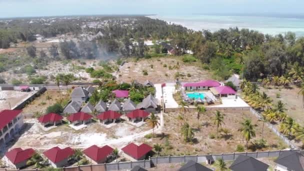 African Tropical Beach Resorts, Exotic Hotels, Blue Pools, Zanzibar, Aerial View — 비디오