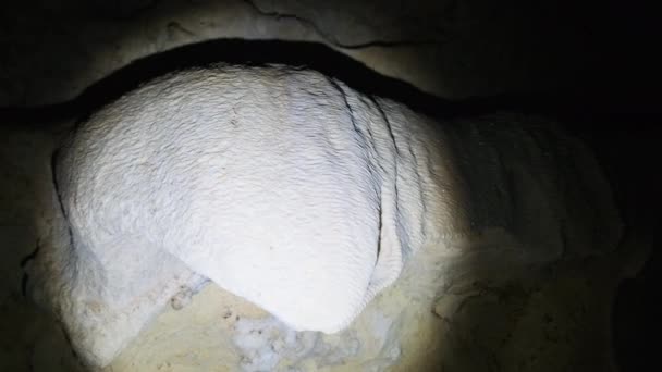 Grotta sotterranea con formazioni rocciose di stalattite appesa al soffitto delle grotte dei gemelli — Video Stock